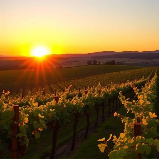 Picturesque vineyard in Napa Valley at sunset